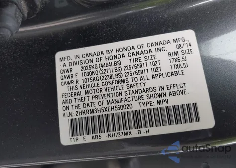 2014 Honda Cr-V Ex z USA, uszkodzony, nr VIN 2HKRM3H5XEH560020